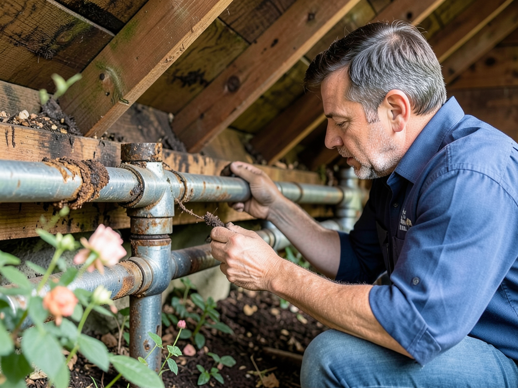 Modernizing old pipes in rose garden with full hou